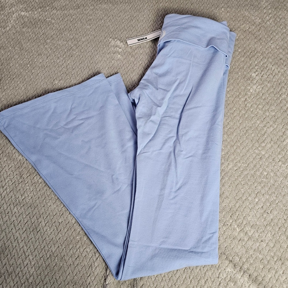 PINK Victoria's Secret Stretch Cotton Foldover Flare Leggings Blue XS New